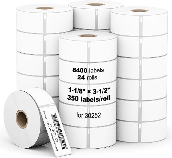 8400 Pcs/3-Proof 1" Core Labelebal Compatible with DYMO 30252,1-1/8" x 3-1/2"(28mm x 89mm) Direct Thermal Labels, Shipping Replacement Labels Compatible for DYMO LabelWriter Printer (350 Labels/Roll)