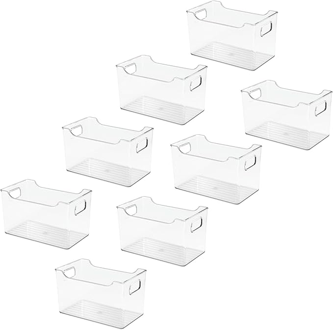 mDesign Deep Plastic Office Storage Bins with Handles for Organization in Filing Cabinet, Closet, or Desk Drawers, Organizer for Notes, Pens, Pencils, and Staples - Ligne Collection - 8 Pack - Clear