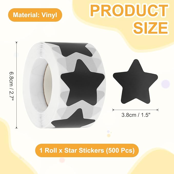 PATIKIL Star Stickers Roll 1.5", 500 Pcs Self-Adhesive Reward Stickers for Classroom Teacher Supplies and DIY Craft, Black