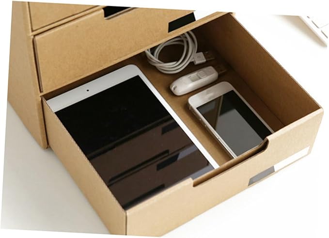 NUOBESTY Office Desk Organizers Kraft Paper Storage Bin Drawer Type Stationery Container Document Holder
