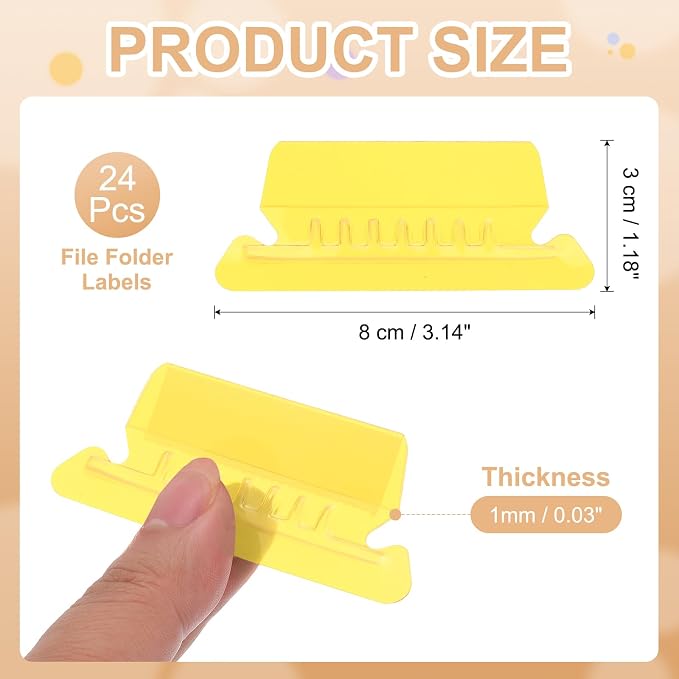 PATIKIL 3 Inch File Folder Tabs, 24pcs Hanging File Tabs Plastic Labels Clear Transparent with Inserts for Hanging File Binders Quick Identification Organizer, Yellow Slot