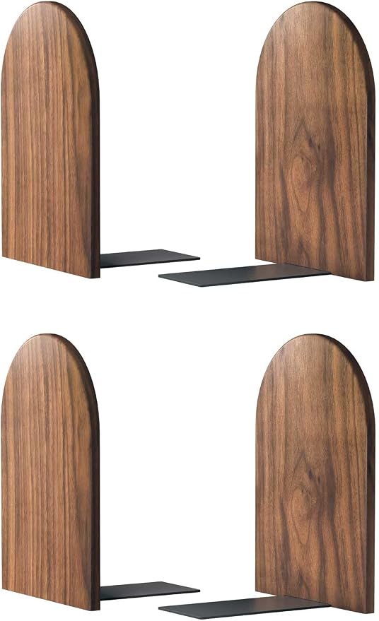 Large Bookend Hold Heavy Books- 7x4x5in 2 Pack Wood Bookends for Heavy Books Heavy Duty Walnut Book Ends for Men Wood Bookends for Office Desk Non-Skid