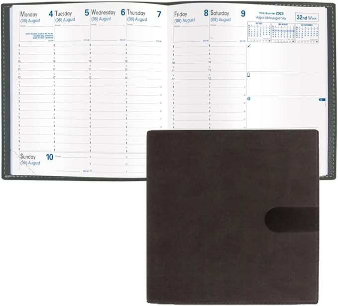 Quo Vadis 2026 Executive - Weekly Planner - 13 Months, Dec. to Dec. - 6 1/4 x 6 1/4" - Smooth Faux Suede Texas Charcoal Black Cover- Time Management Appointment Organizer
