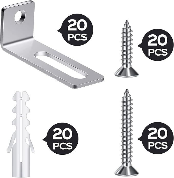 Oudain 20 Set Whiteboard Brackets Whiteboard Installation Hardware Kit Mounting Wall Hanging Brackets Include Hanger Supports, Screws, Expansion Tube for Hanging School Office Supplies,1.26x0.47in