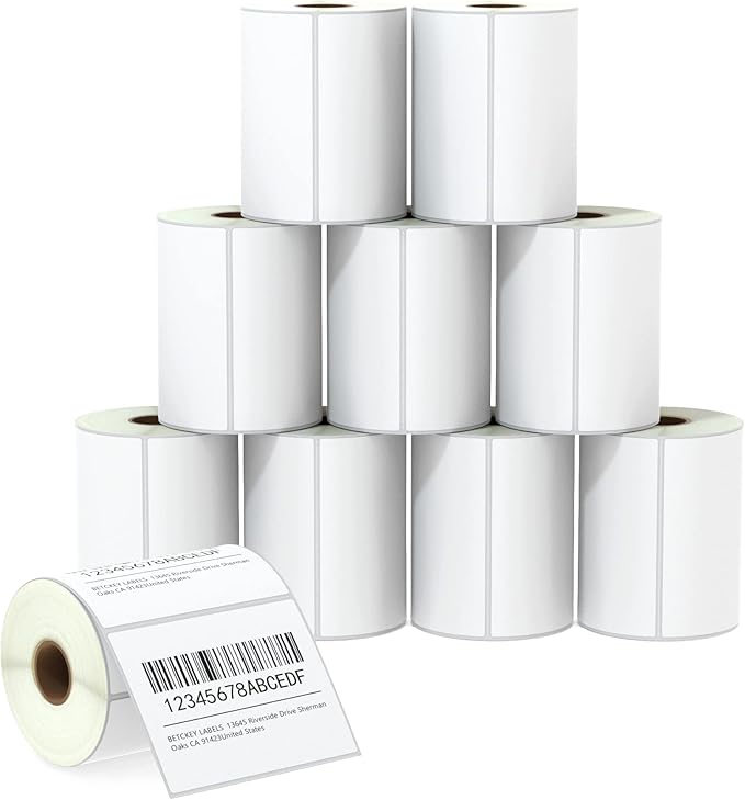 BETCKEY - 4" x 3" (102 mm x 76 mm) Shipping & Multipurpose Labels Compatible with Zebra & Rollo Label Printer,Premium Adhesive & Perforated [10 Rolls, 5000 Labels]