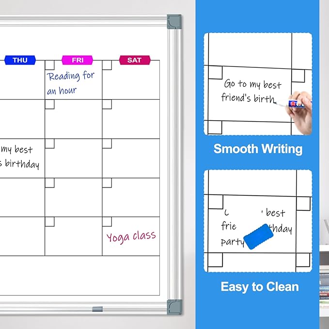 Magnetic Dry Erase Board Calendar for Wall 36" x 24", Monthly Calendar Whiteboard for Wall, Planning Board Bulletin Board Portable Board for Office, School, Home, Kitchen, Planning, Memo