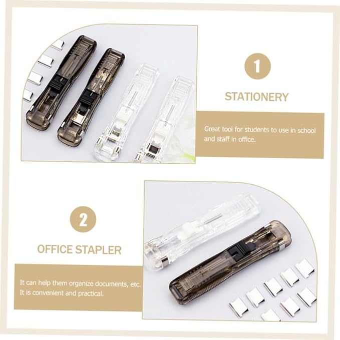 HEMOTON Multi-Function Manual Stapler with Fastener Clip Dispenser and Reusable Paper Clamp, 2pcs Desktop Office Staplers with 200pcs Binding Clips for Document Organization and File