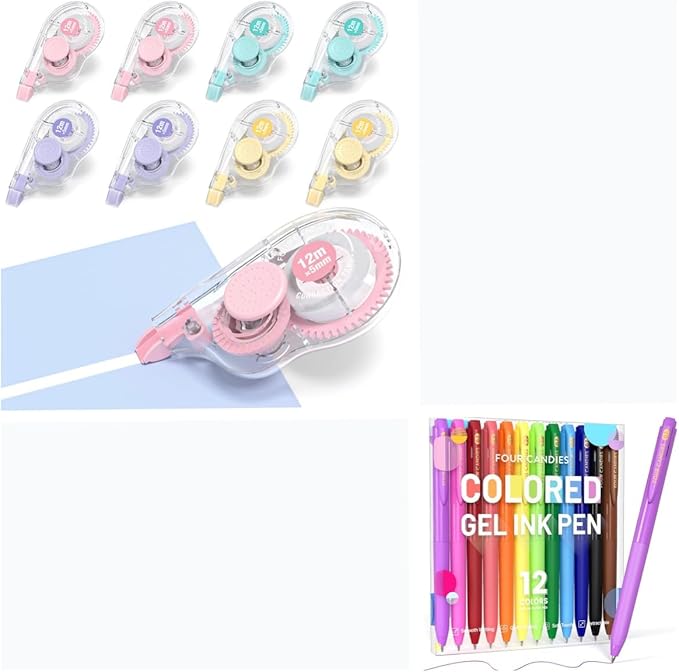 Four Candies White Correction Tape Quick Dry Ink Colored Pens Set