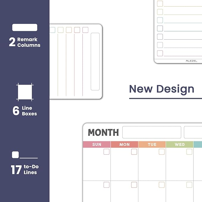 ALEZEL Magnetic Dry Erase Refrigerator Calendar, Vertical Monthly Planner Whiteboard for Fridge, Includes Fridge Calendar & 2 List White Boards, 4 Markers + Eraser