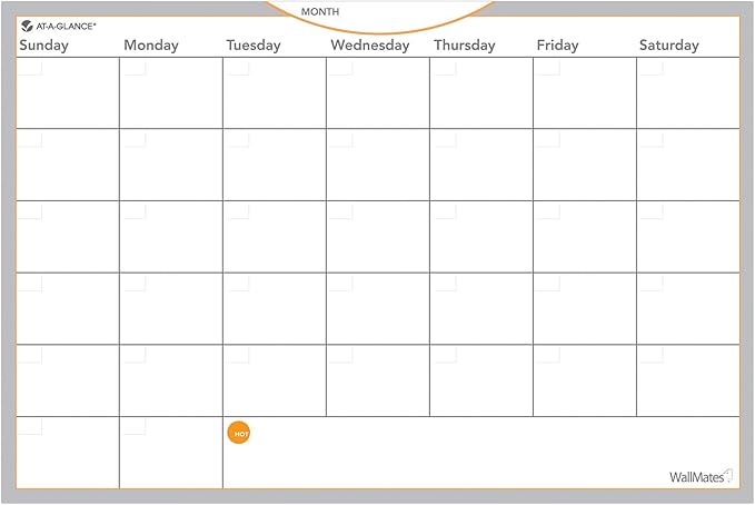 AT-A-GLANCE AW402028 WallMates Self-Adhesive Dry Erase Monthly Planning Surface, 18 x 12