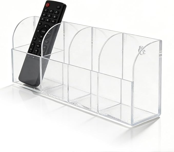 4 Case Remote Control Holder, Wall Mount Pen Holder Remote Caddy Organizer, Transparent Acrylic Storage Box for Home Office School Supply Orgaizer