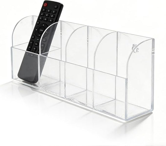 4 Case Remote Control Holder, Wall Mount Pen Holder Remote Caddy Organizer, Transparent Acrylic Storage Box for Home Office School Supply Orgaizer