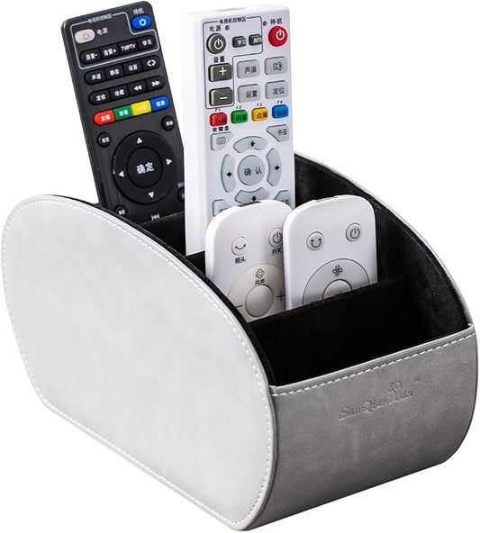 BONNY DODO PU Leather Multi-Functional Office Organizar Box Remote Control Holder Desk Storage Suppliers Caddy Table with 5 Compartment Store TV Remote, Brush, Pencil, Glasses, Media Player (Gray)