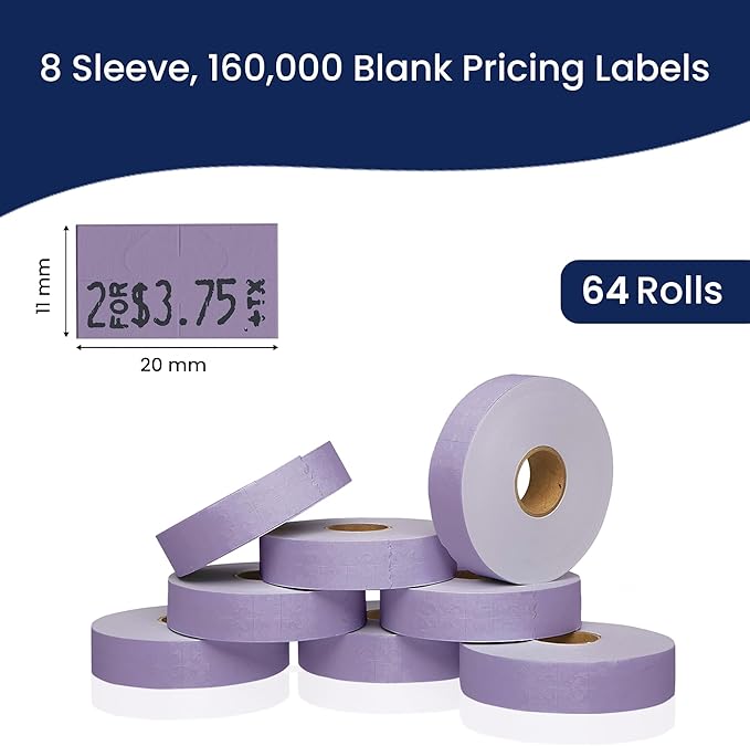 Perco Lavender Pricing Labels for Monarch 1131 Price Gun – 8 Sleeves, 64 Rolls Value Pack - 160,000 Price Marking Labels – with Ink Rolls Included