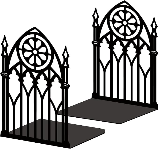Gothic Gate Book Shelf Decorative Bookends for Shelves, Book Ends for Heavy Books, Metal Bookends for Desk Organizer, Office Library Decor Decorative Books for Home Decor