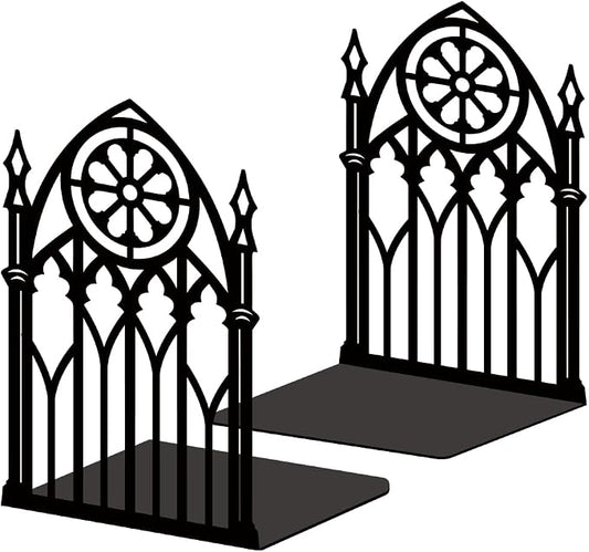 Gothic Gate Book Shelf Decorative Bookends for Shelves, Book Ends for Heavy Books, Metal Bookends for Desk Organizer, Office Library Decor Decorative Books for Home Decor