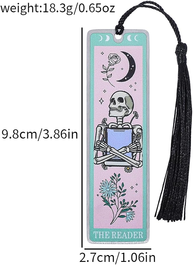3Pcs Unique Skull Reader Bookmark - Metal Bookmark with Black Tassel, Star and Rose Pattern, Engraved “THE Reader” for Dark Gothic Lovers, Women Readers Fantasy Gift Gothic Gift (3PCS C)