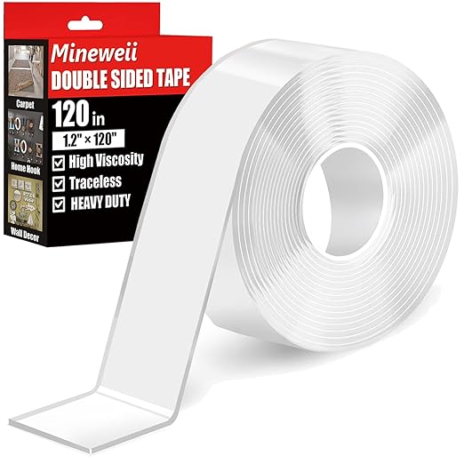 Double Sided Heavy Duty Extra Strong Adhesive Tape - 1.2 Inch x 10 feet - Removable Nano Tape for Poster Carpet Picture Hanging Strip Rug Wall Outdoor - Adhesive Multipurpose Clear Mounting Tape