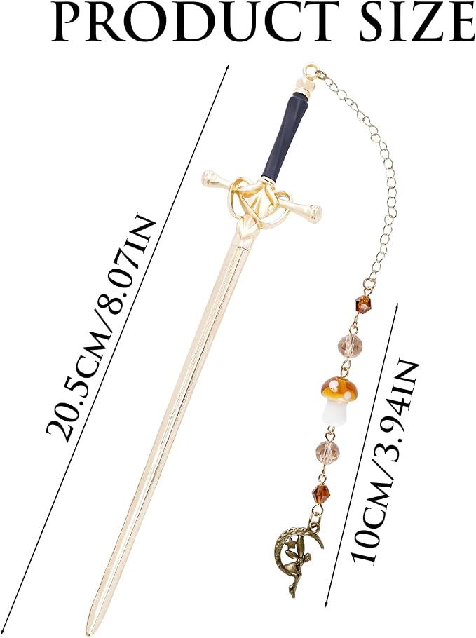 Fantasy Mushroom Sword Bookmark - Unique Fairy Elf Charm Metal Book Marks Crystal Beads Chain Page Mark Bookish Birthday Gifts Reading Accessories for Women Students Teachers Lovers Readers