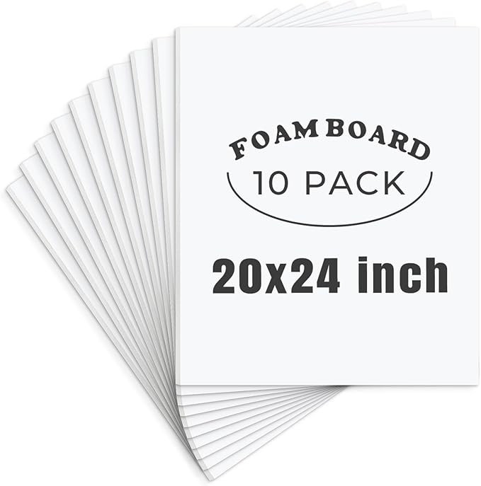 AUEAR, 10 Pack 20x24 White Foam Boards, Foam Core Poster Board for Display, Mounting, Print, Presentation and Projects, 1/8'' Thick