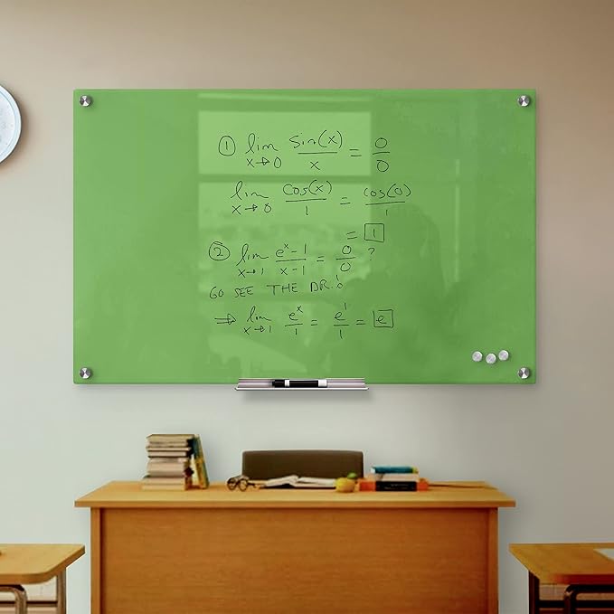 Frameless Magnetic Glass Board 36" x 48", Green Surface Glass Board - Includes Magnets, Markers, Marker Tray, Eraser for Home & Office by Fab Glass & Mirror
