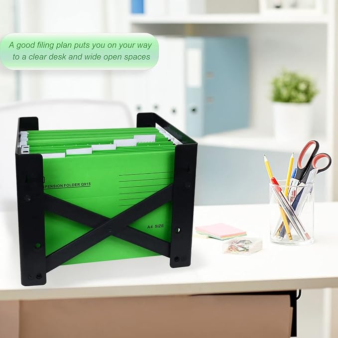 A4 Hanging File Folders, 25 Pcs Recycled Card File Folders for Filing Cabinet with Tabs and Card Inserts, Hanging Files Storage Folders for Office and School, Green