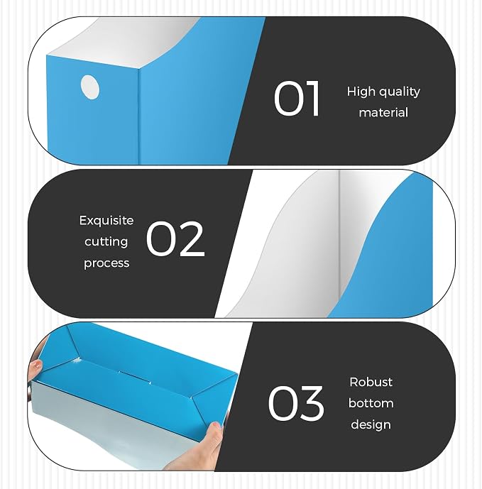 Jutom 48 Sets Magazine File Holders Foldable Cardboard Magazine Holder with White Label Stickers Desktop File Storage Box for Office Home Classroom Desk Document Organization(Blue)