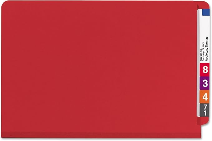 Smead End Tab Classification Folder, Legal, Straight, 2 Dividers, Bright Red, 10 per Box (29783)