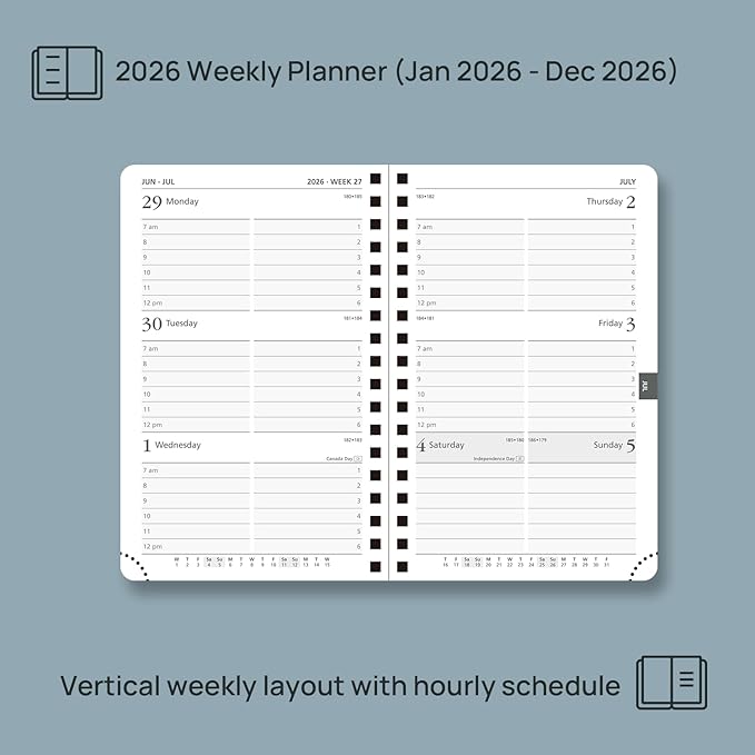 POPRUN 2026 Pocket Planner with Hourly Time Slots for Purse, (Small Size-4'' x 6.25'') - Daily Weekly and Monthly Calendar Agenda 2026 Appointment Book with Inner Pocket, 100 GSM - Navy Blue