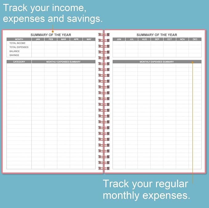 Bill Organizer - Monthly Bill Payment for Personal Budgeting Financial, Payments Checklist Organizer, 5.8" x 8.5", Pink