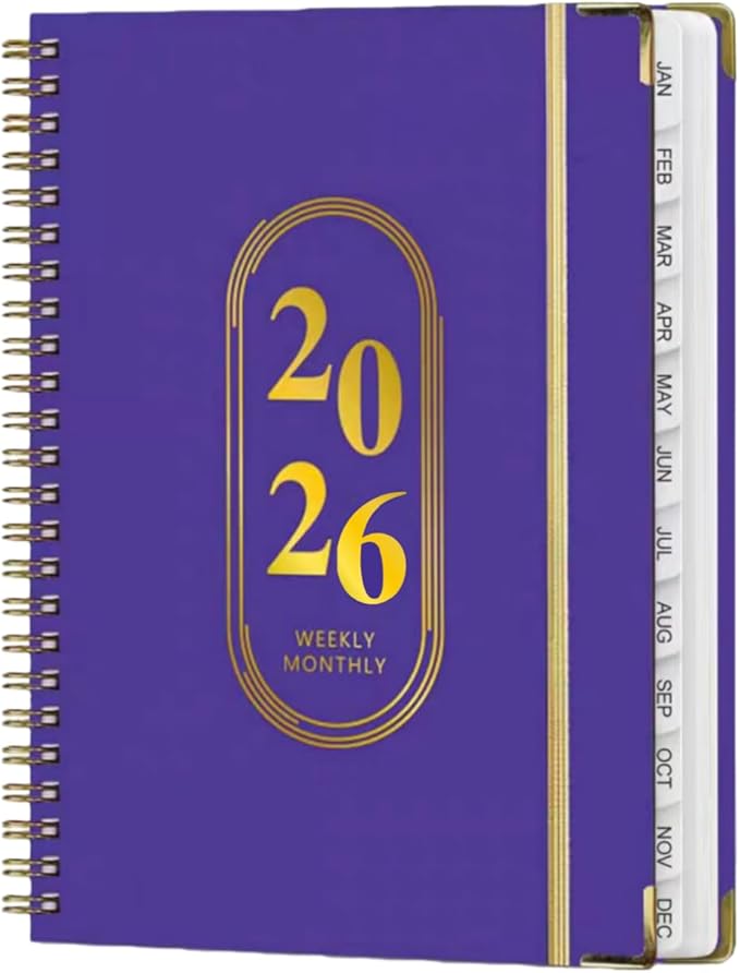Planner 2026,Monthly and Weekly Agenda Calendar Planner,Jan 2026 to Dec 2026,A5 (6.3" x 8.5"),Hardcover Spiral Daily Planning Book with Tabs,for Office Home School Women & Men,Purple