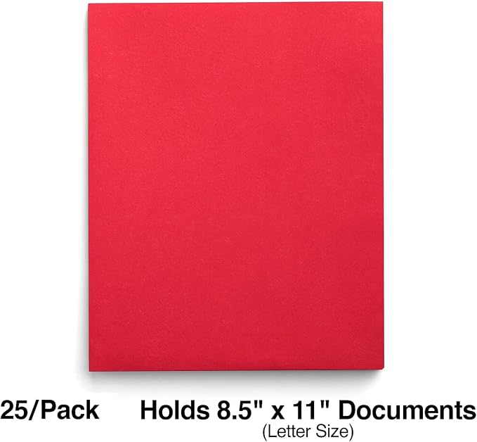 Staples Smooth 2-Pocket Paper Folders, Letter Size, Red, 25-Pack, Durable Folders for School & Office