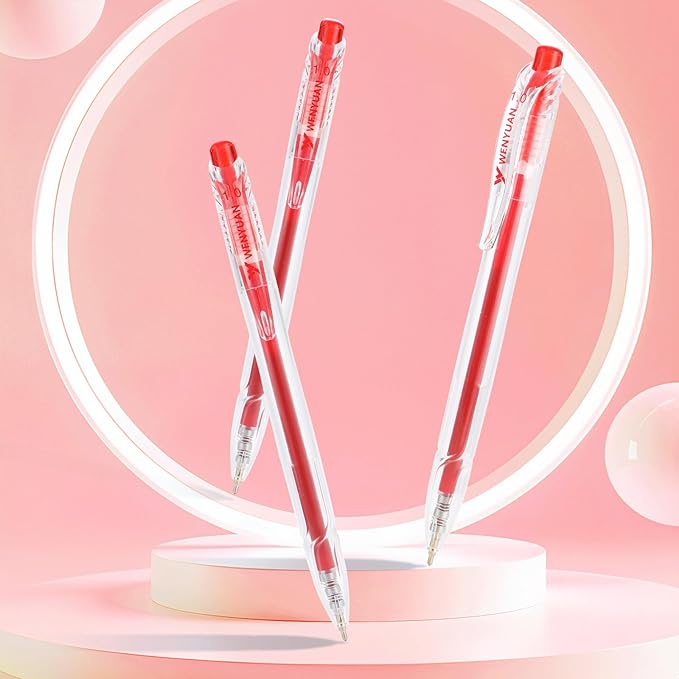 WY WENYUAN 12 Pcs Red Gel Pens, 1.0mm Bold Point Quick Drying Gel Ink Pens, Retractable Ballpoint Pens for Smooth Writing, Ideal for School, Office, Journaling, Note Taking and Correction
