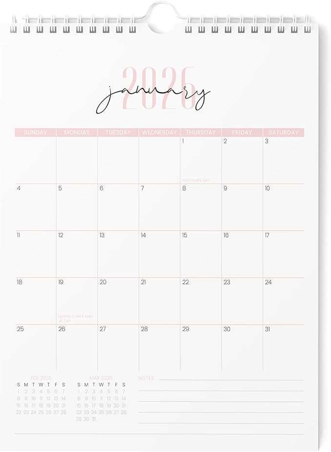 Karto Wall Calendar 2026-2027 - Vertical 8.5x11 inch January 2026 to June 2027 - Boost Your Productivity and Easy Planning with the Aesthetic Monthly Calendar - Two Font Pink