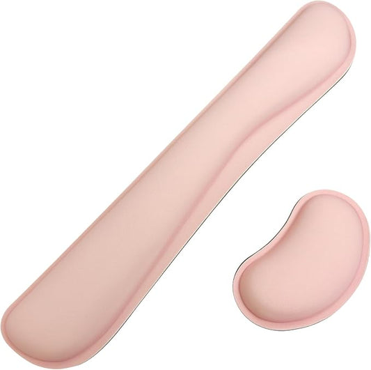 Bloss 2 Wrist Rest Support for Mouse Pad & Keyboard Set, Ergonomic Design Wrist Support Pad for Keyboard, Soft Memory Foam Desk Pads Support Hand and Arm Easy Typing Pain Relief - Pink