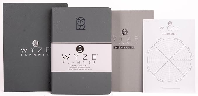 Wyze Planner Undated Daily Planner – 6-Month A5 Productivity Organizer with Full Page Per Day, Hourly Schedule, Goal Setting, Habit Tracker, Weekly & Monthly Pages – Hardcover Time Management Notebook (Gray)
