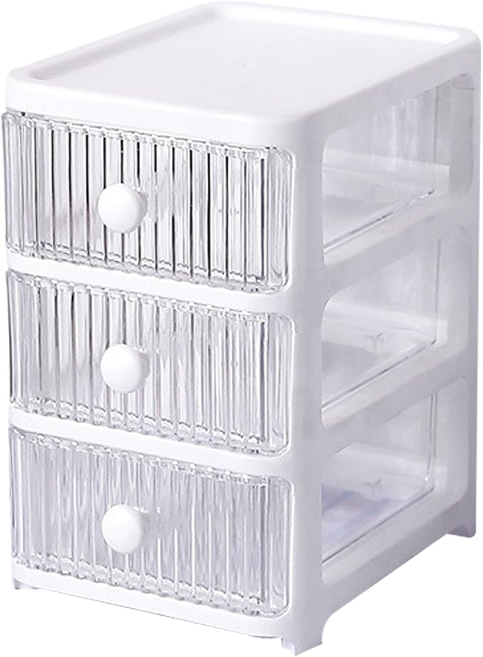 Desktop Storage Box, Transparent Plastic Stackable Desk Organizer with 4 Tier Drawers, Multi Layer Clear Drawer Organizer for Office Home Bedroom, Stationery Jewelry Cosmetics (3 Tier)