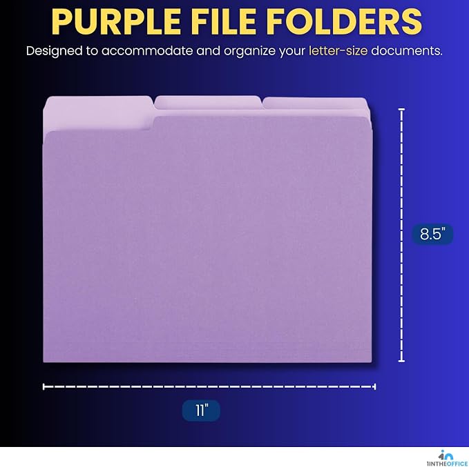 1InTheOffice Purple File Folders, 1/3 Cut Tabs, Letter Size, Violet, 25-Pack