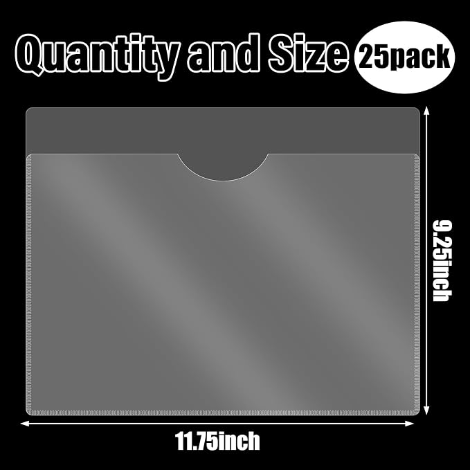 Kisston 25 Pack Heavy Duty Vinyl Plastic Folders with Clear Front Pocket File Jackets, Three Sided Closed, Letter Size Plastic Folders for Documents, 11.75 x 9.25 Inch (Clear)