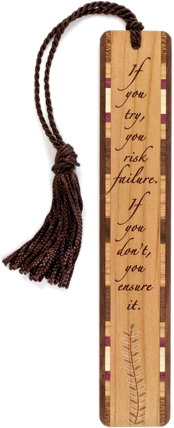 If You Try Quote Wooden Bookmark | Inspirational Motivation and Personal Growth Quote Gift for Readers | Handmade Wood Bookmark with Brown Tassel | Made in the USA