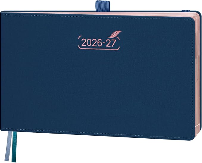 BEZEND Weekly Planner 2026 2027 Equal Weekend Space with Hourly Timeslot (Medium 9" x 5.5") 18 Months Academic Calendar (Jul 26-Dec 27) for Students, Work & Home, PU Leather Hardcover -Prussian Blue