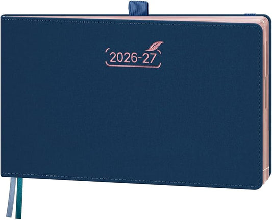 BEZEND Weekly Planner 2026 2027 Equal Weekend Space with Hourly Timeslot (Medium 9" x 5.5") 18 Months Academic Calendar (Jul 26-Dec 27) for Students, Work & Home, PU Leather Hardcover -Prussian Blue