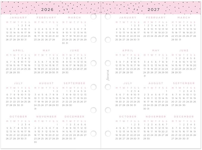 Filofax Calendar Diary Refill, Pocket Size, Week-to-View, Confetti Minimal Diary Pack, Multilingual: Five Languages, 2026 (C68291-26)