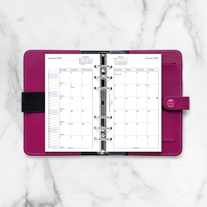 Filofax Calendar Diary Refill, Personal/Compact Size, Month-to-View, White Paper, English, 2026 (C68410-26)