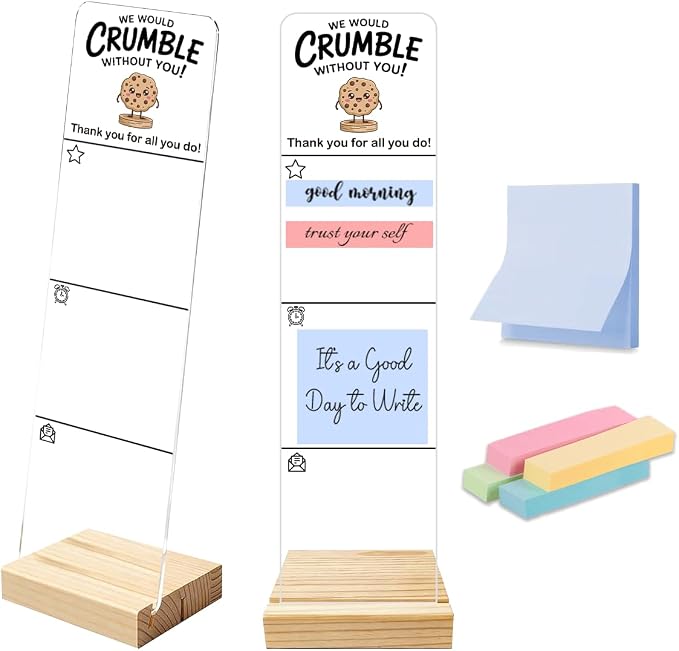 Sticky Notes Monitor Memo Board Acrylic Holder with Removable Wooden Base, We Would Crumble Without You Logo Desk Set with 200 Sheets Two Sizes Sticky Notes, Office Desk Accessories Organizer