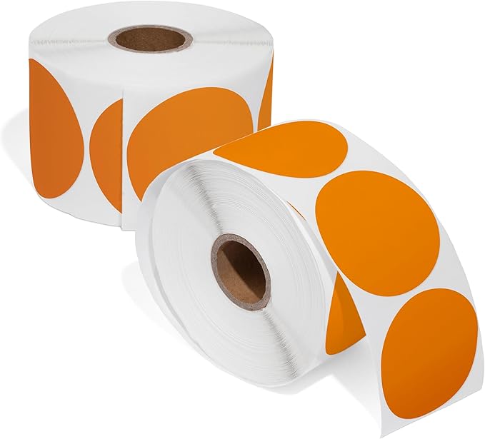 Spartan Industrial - 2" Circle Fluorescent Orange Direct Thermal Labels (1500 Count, 2 Rolls) - 2 Inch Color Thermal Labels for Logos, Packaging, Branding - Compatible with Zebra and Rollo Printers