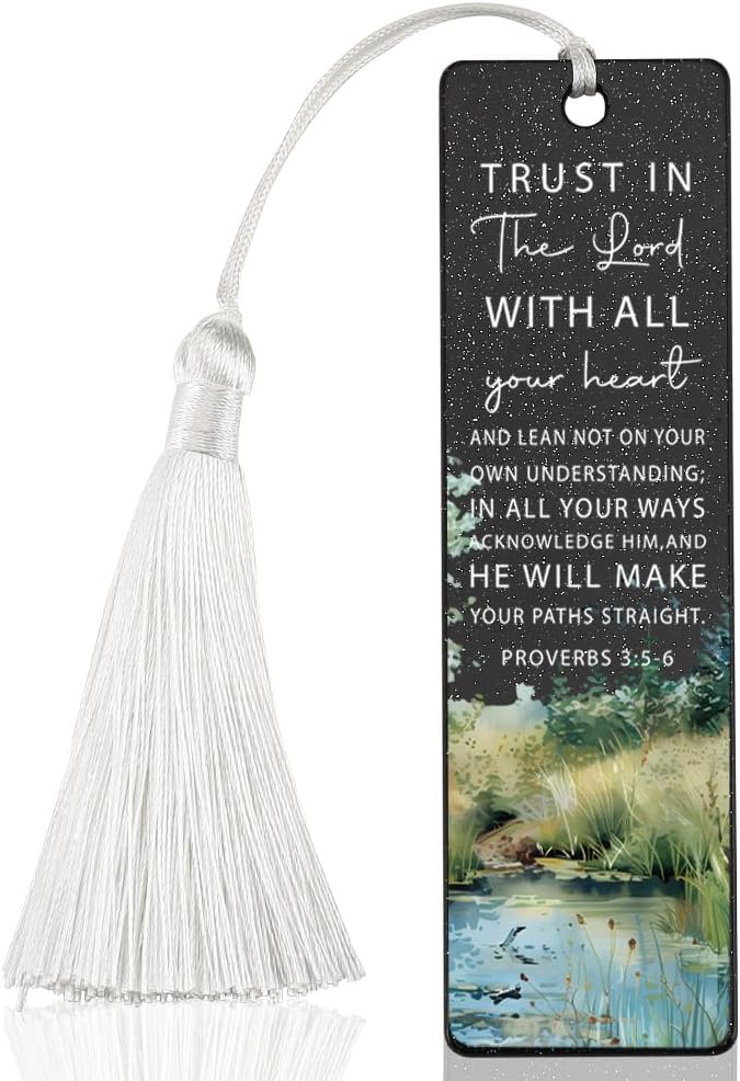Christian Trust and Guidance Bookmark, Inspirational Gift for Believers, Uplifting Gift for Spiritual Readers, Spiritual Bookish Present, Unique Water & Scripture Design Bookmark, WCB74