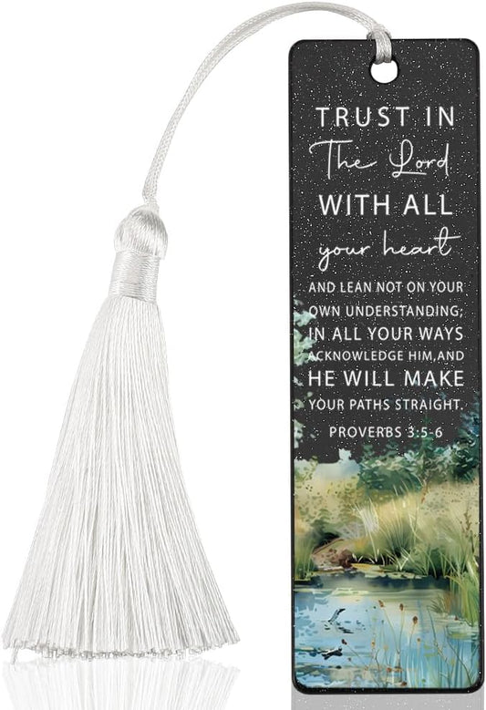 Christian Trust and Guidance Bookmark, Inspirational Gift for Believers, Uplifting Gift for Spiritual Readers, Spiritual Bookish Present, Unique Water & Scripture Design Bookmark, WCB74