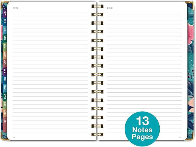 HARDCOVER Academic Year 2026-2027 Planner: 14 Months (May 2026 Through June 2027) 5.5"x 8" Daily Weekly Monthly Planner Yearly Agenda. Bookmark, Pocket Folder and Sticky Note Set (Teal Floral)