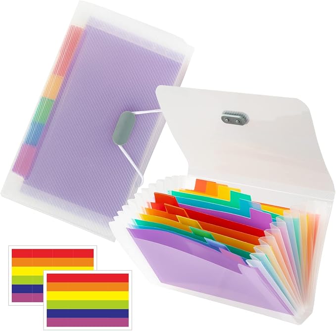 Mini Accordion File Organizer (7 inches * 4 inches) - 2 Pack 13 Pockets Expanding File Folders, Portable Receipt Organizer 100% Waterproof Plastic Receipt Organizer for Cards, Coupon, Receipt, Ticket